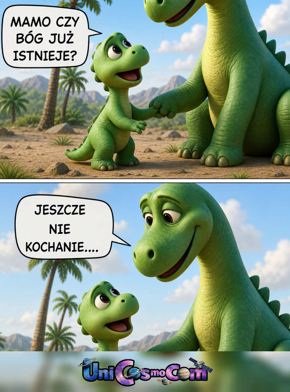 Dinozauróry i Bóg – Mem internetowy w UniCosmoCom [#mem #bóg #ateizm #dinozaury]