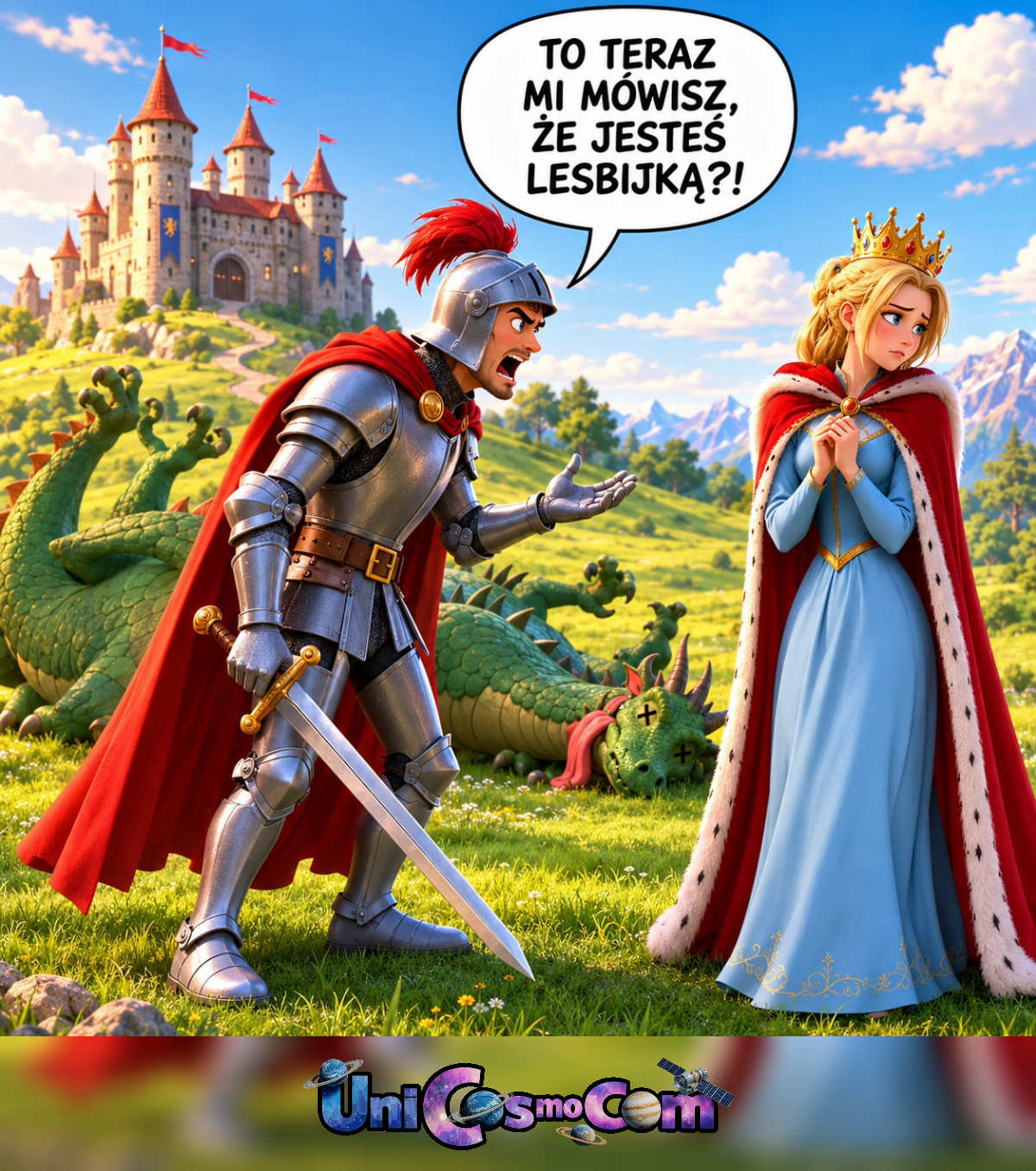 i się wydało – Mem internetowy w UniCosmoCom [#mem #komiks #księżniczka #rycerz #lesbijka]
